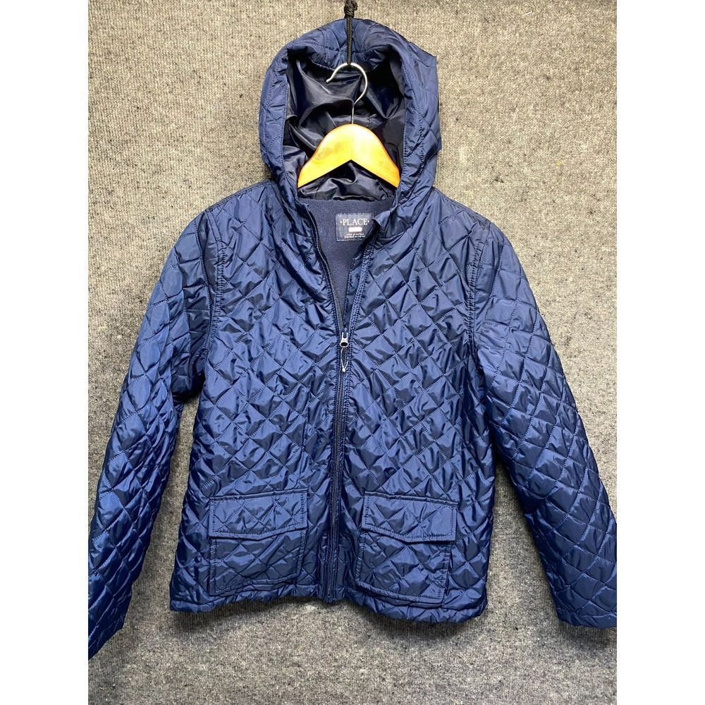 The Childrens Place Quilted Hooded Puffer Jacket Navy Blue Girls XXL 16